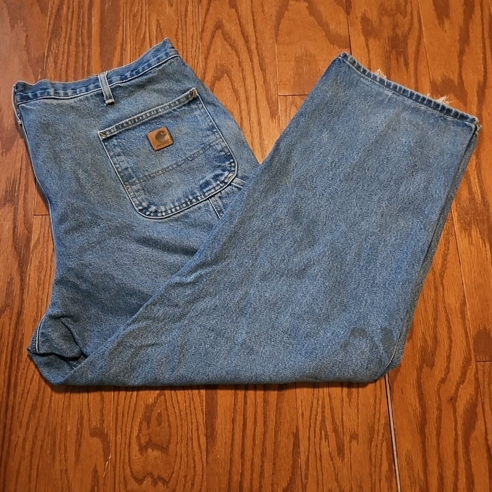 Carhartt Men's Blue Jeans Size 42x30 Denim Distressed Workwear Carpenter